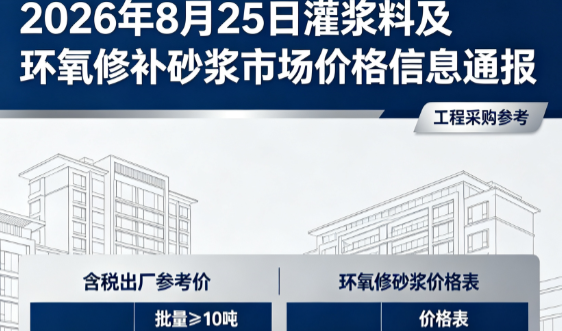 蓝山2026年8月25日灌浆料及环氧修补砂浆市场价格信息通报